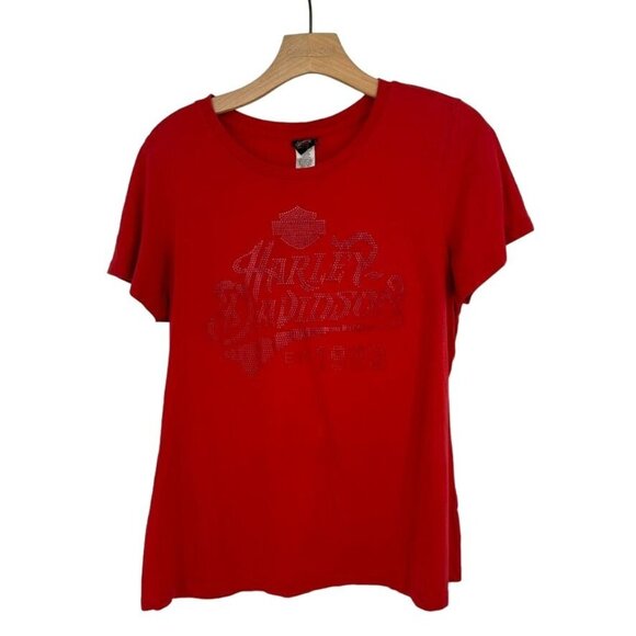Harley Davidson Womens Red T Shirt embellished size XL Cotton Fort Walton Beach - Picture 1 of 9